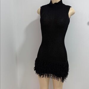 Elegant Black Crochet Sleeveless Dress